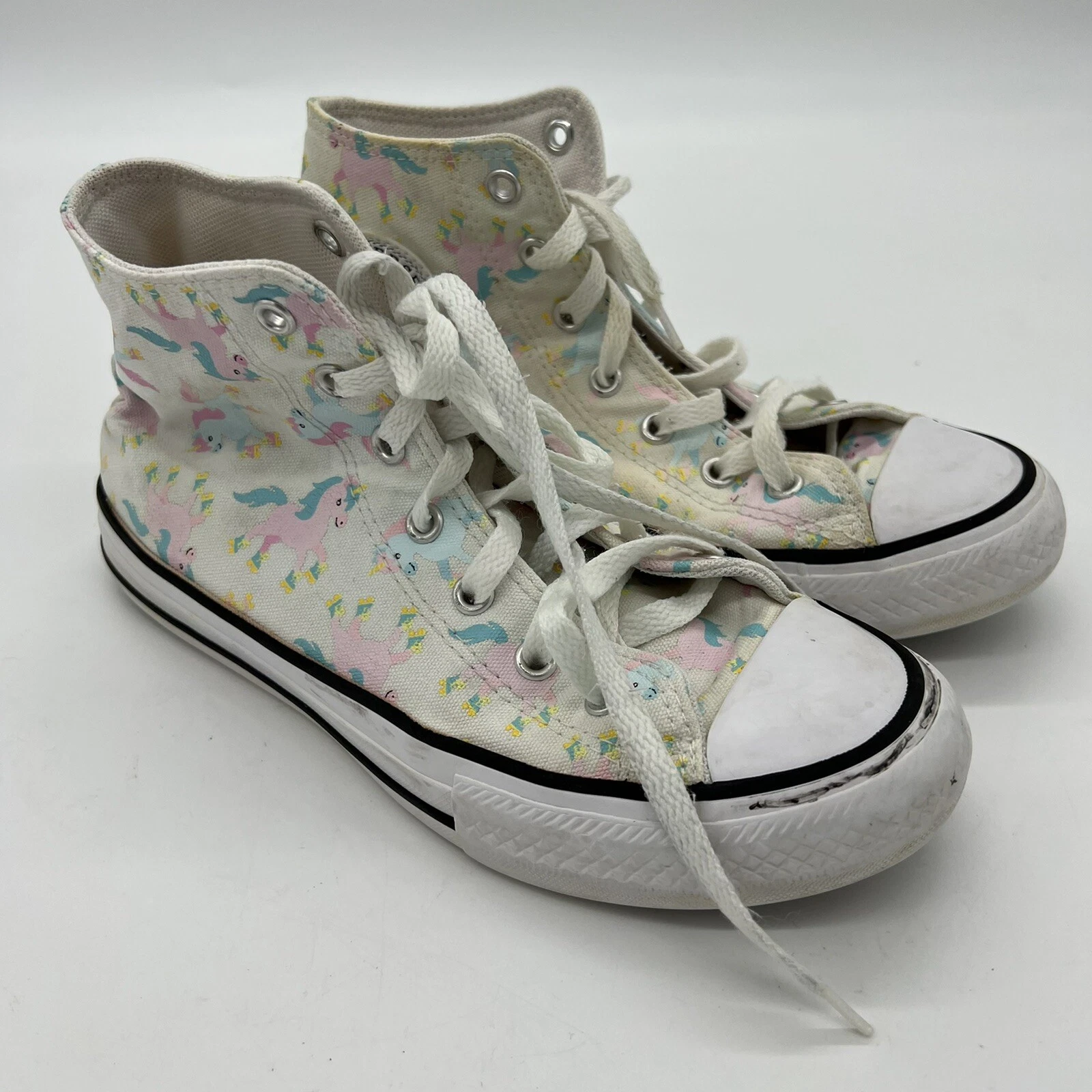 Scarpe alte Converse All Star bambina arcobaleno unicorno giovanile bianche taglia 4 anni