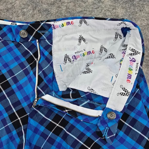 Royal & Awesome Blue Plaid Trews Shorts Mens 38 Wild Golf Stretch - Picture 3 of 12