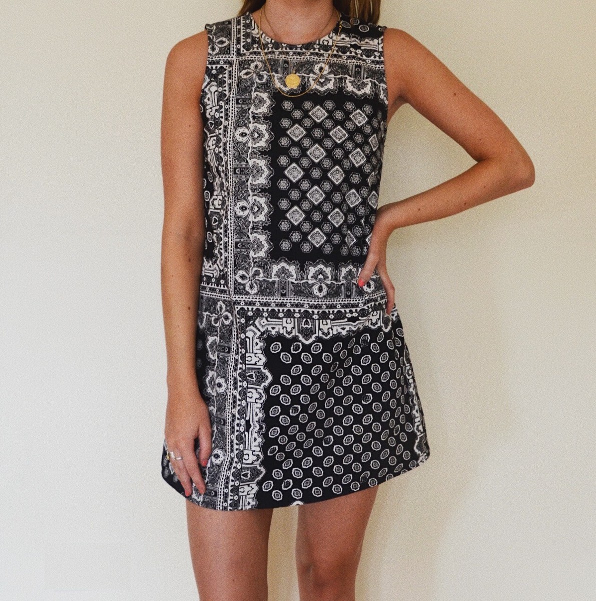 BNWT Motel Rocks Black Paisley Camille Dress 60s Shift Boho Large