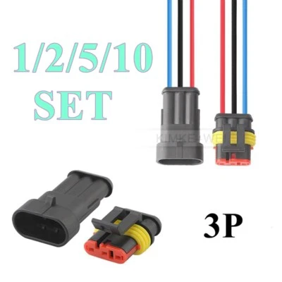 3 Pin/Way AMP Superseal Waterproof Electrical Connector Plug Kits With Cable