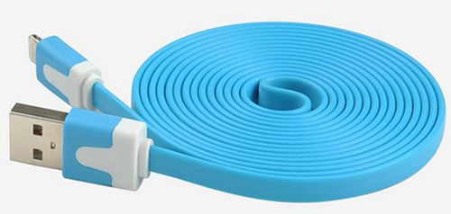 2M Blue Flat USB Charging Cable for iPhone 6S 6 5S 5C 7 iPad