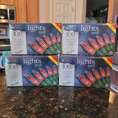 Holiday Time 100 Red Mini Lights Green Wire 28.9 Ft. Indoor/Outdoor Bright