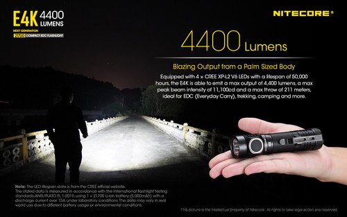 Combo: NITECORE E4K Flashlight - 4400 Lumens w/NL2140 21700 battery & A1 Charger - 第 3/12 張圖片