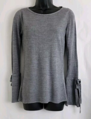 Roz & Ali Sweater Gray Bell-Tie Long Sleeve Size XS NWT