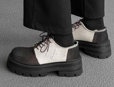 Men's New British Round Toe Lace up Color splicing Groom Wedding Leather Shoes