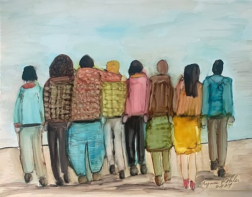 Original 11x14" friends people figures painting by Lynne Kohler