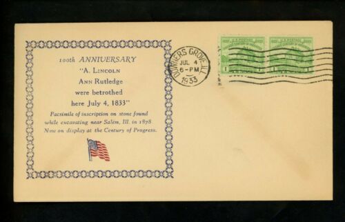 US Cover Presidential Abraham Lincoln 1933 Downers Grove IL Marriage Rutledge - Picture 1 of 2