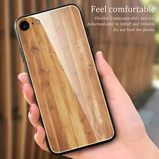 Wood Pattern Glass Back Glossy Case For iPhone 14 15 Pro Max 13 12/XS Max/X/7 8