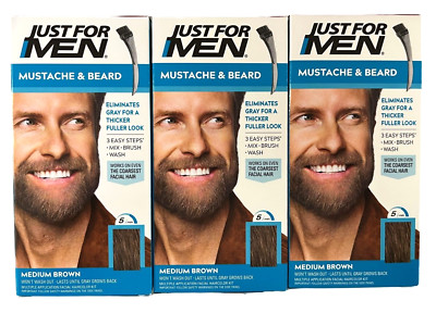 Just For Men M-35 MEDIUM BROWN Mustache & Beard Brush In ( 3 pack ) Blue