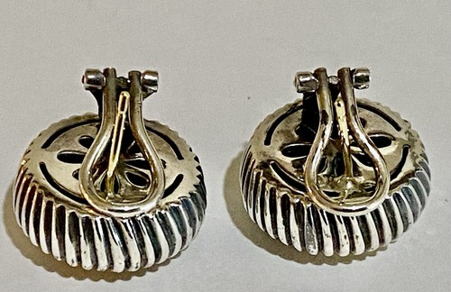 Italian Designer Alisa Sterling Silver 18K Matte Finish Grooved Edge Earrings - Picture 7 of 12