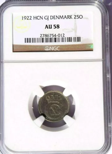 1922 HCN Denmark 25 Ore, NGC AU 58, KM-815.2a