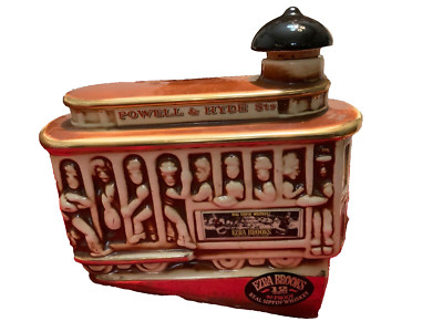 Vintage Ezra Brooks Whiskey Decanter Powell & Hyde Cable Car Trolley 1968 brown