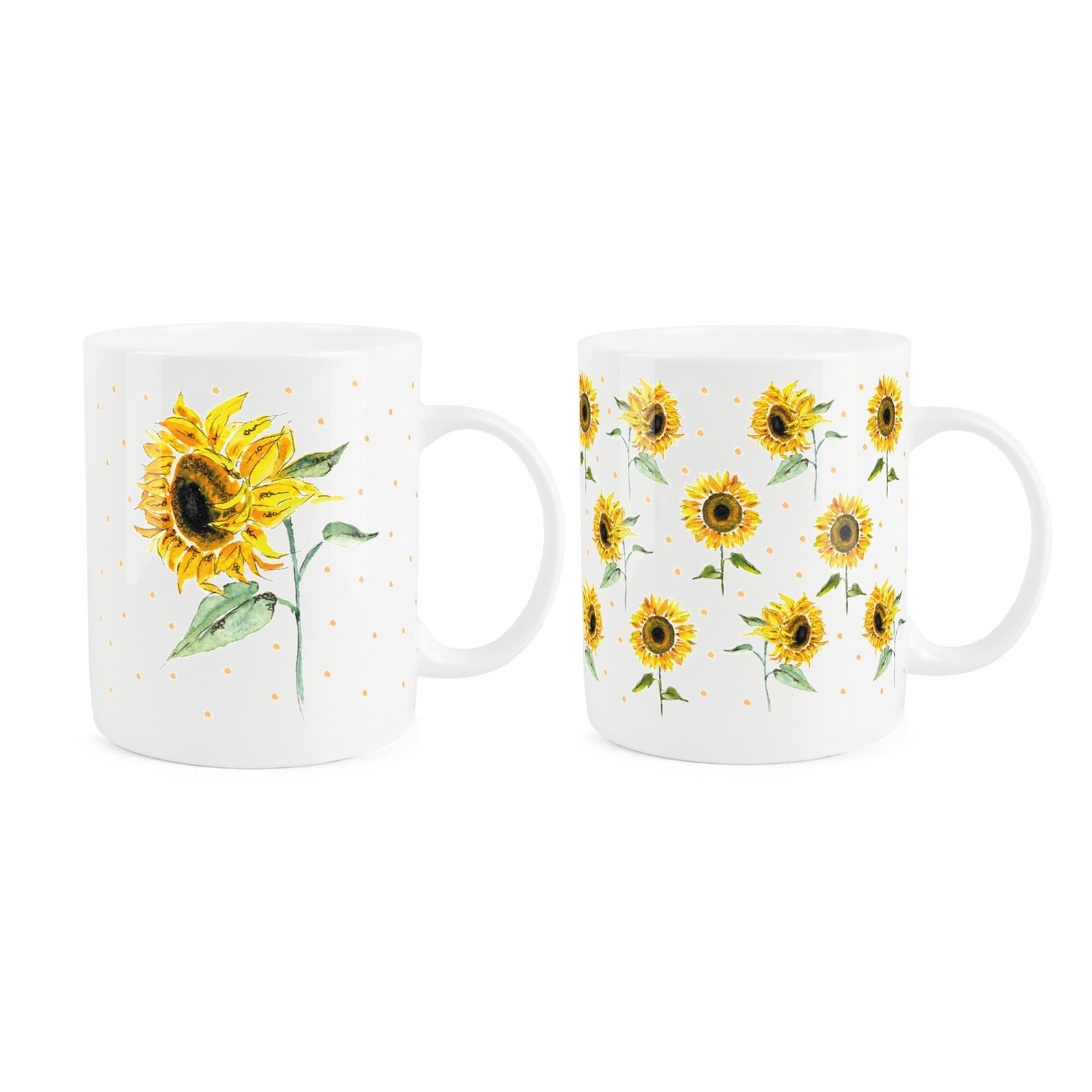 Sunflower Mugs - Bright Floral Gift/Present - Bone China Mugs Set of 2