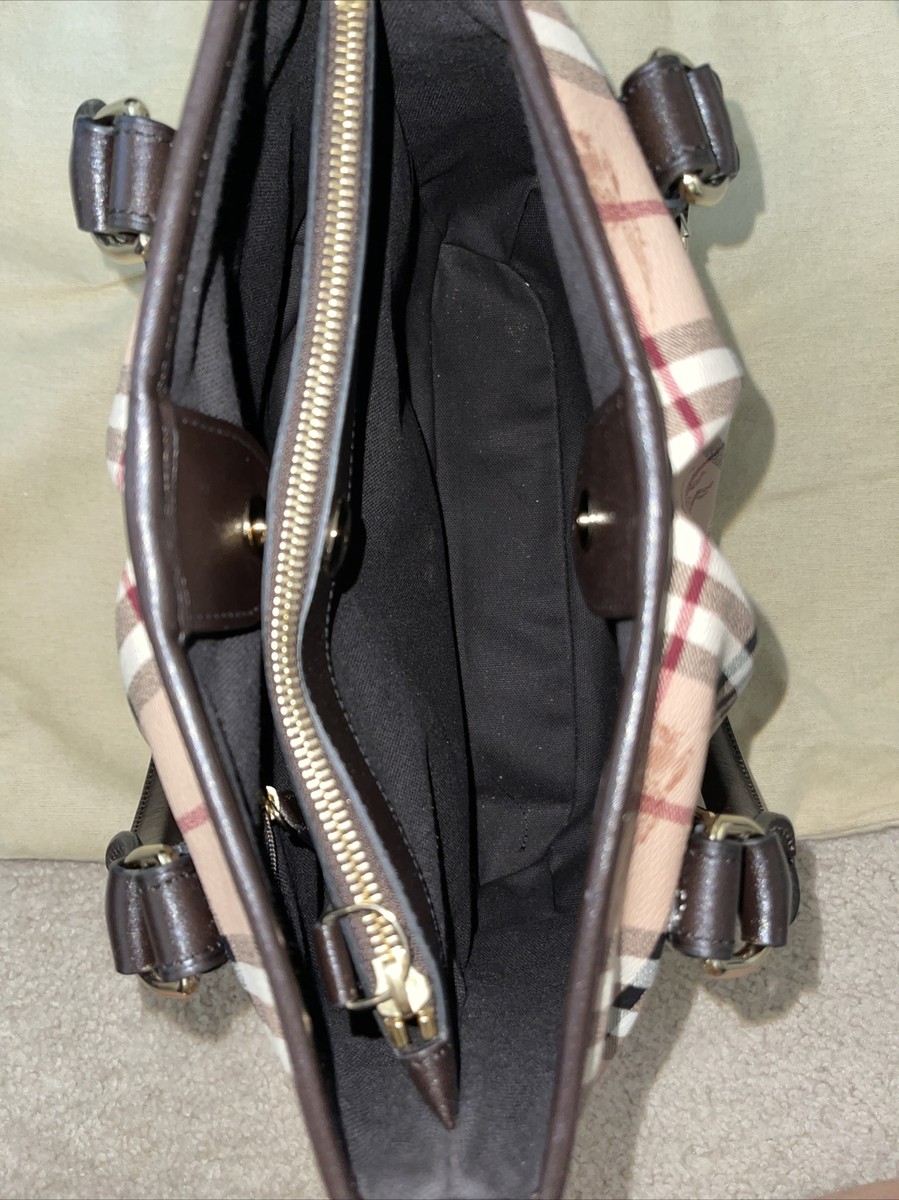 Burberry Northfield Convertible Tote Haymarket Coated Canvas Small