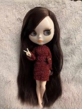 Cute 12in Blythe Nude Doll White Skin Shiny Face Brown Hair Long Poseable Body
