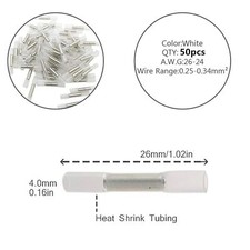 50X Heat Shrink Butt Wire Splice Seal Connectors Crimp Terminals White 26-24AWG