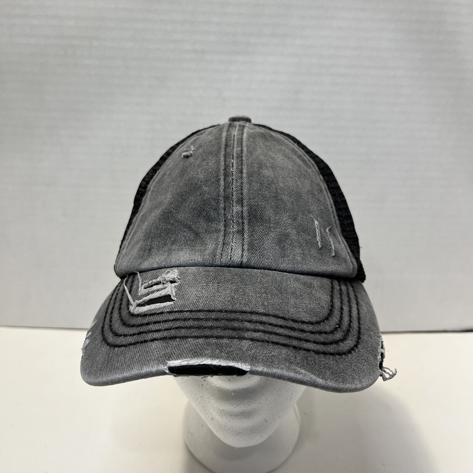 PONY Berretto donna denim lavato incrociato fascia elastica maglia coda di cavallo nero