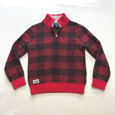 Polo Ralph Lauren Quarter Zip Sweater Kids Size M 10-12 Red Black Buffalo Plaid