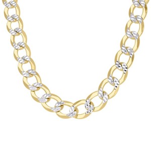 Authentic Sterling Silver Two-Tone Gold Plated D/C 10.5mm Super Flat Curb Chain 20" - 26"