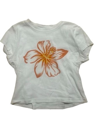 Pull&Bear Mädchen T-Shirt bauchfrei Kurzarm Rundhals weiß/orange Blumen