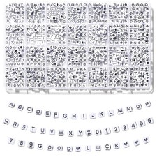 Ywmimn 730pcs Square Letter Beads, 28 Styles 6x6mm, Black and White