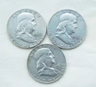 Lot of 3 Franklin Half Dollars 1959-D, 1963, 1963-D