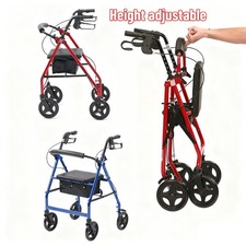 Portable Rollator Mobility Walker Disablity Aid 4 Wheels with Seat Adjustable UK