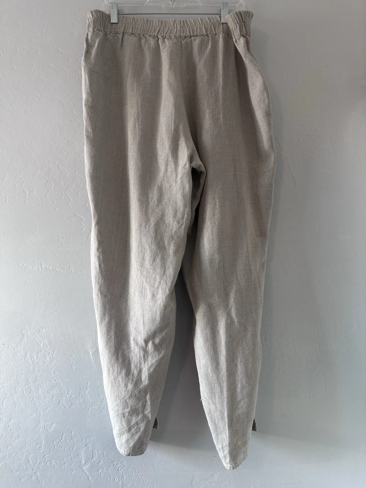 FLAX S Large Elastic Waist Wide Leg Pants - Beige - Image 4 of 4
