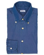 KITON Napoli Handmade Blue Denim Cotton Button-Down Shirt EU 39 NEW US 15.5