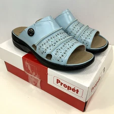 Propet Gertie Cut-Outs Slide Sandals Light Blue Size 7.5 EXTRA WIDE 2E WSO041L