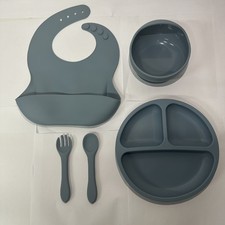 Kids Silicone Dinner Plate Set with Utensils Child Friendly BPA Free
