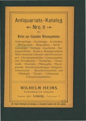 Werke aus folgenden Wissensgebieten, Bibliographie. Antiquariats-Katalog Nro. 11