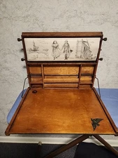 Antique Chautauqua Wooden School Desk With Educational Scroll Lewis & Myers & Co