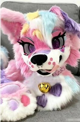 Fursuit Long haired Dog Fox Mascot Party Halloween Fur Cosplay(head+claws)