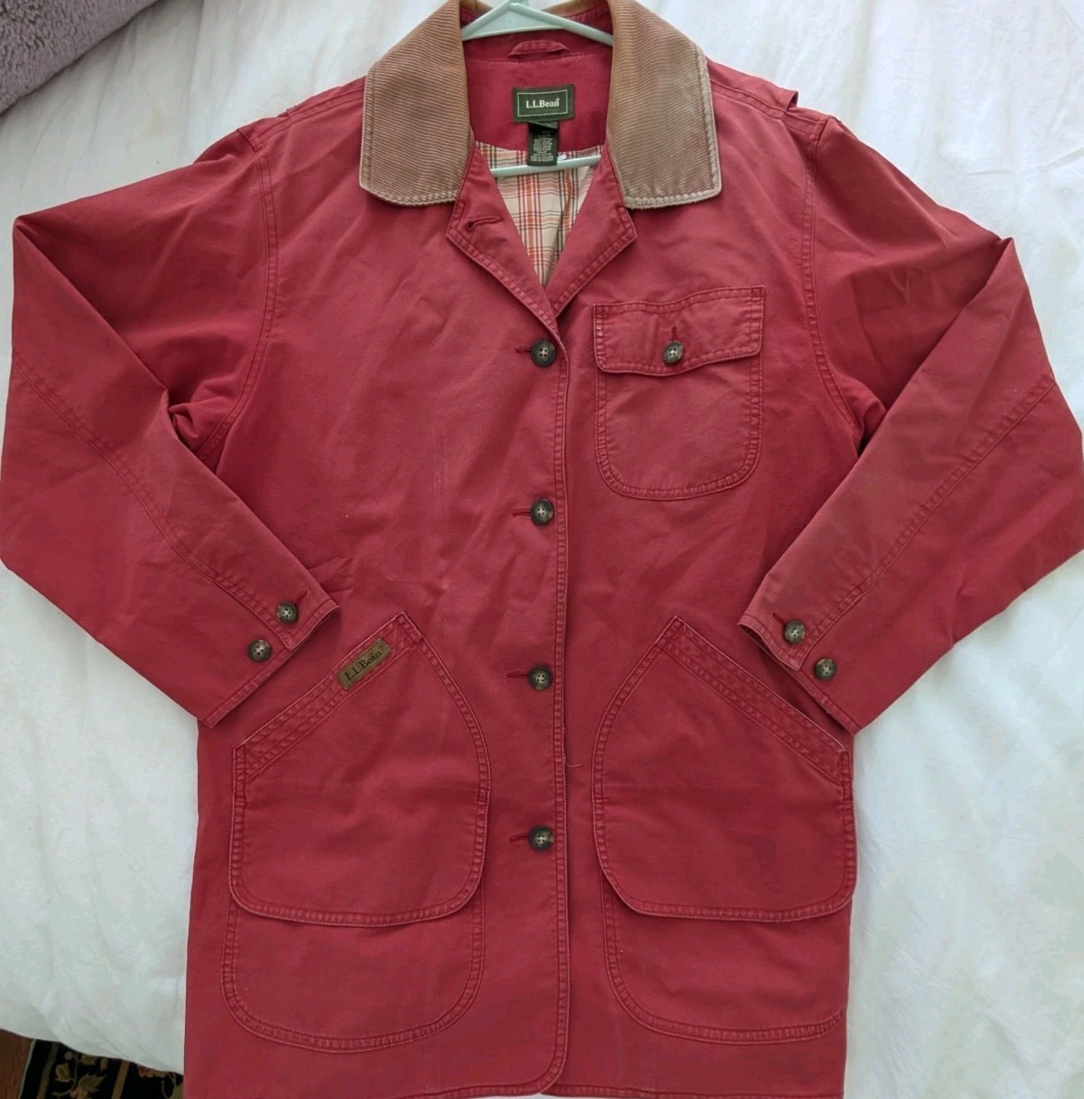 LL Bean Canvas Barn Chore Field Coat Jacket - Womens Large Red Read