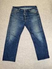 Levis 501 Jeans Mens 36x34 Medium Wash Blue Straight Leg Button Fly Distressed