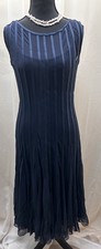 Xscape Joanna Chen Navy Chiffon Cocktail Dress Womens 6 Pleated Sleeveless Midi