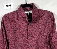 Express Dress Shirt Mens XS 13-13.5 Burgundy Floral Cotton Extra Slim Button Up