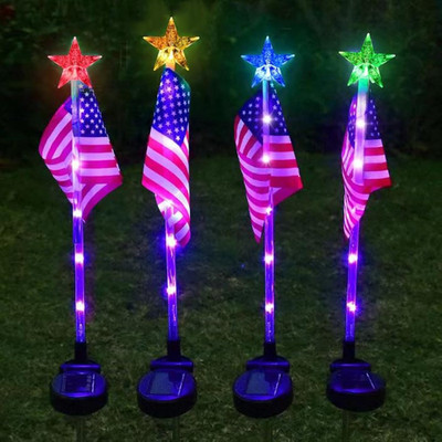 US Flag Solar Garden Lights, 4 Pack 24 LED 7 Color Changing American Flag Landsc