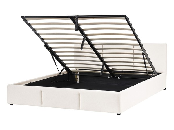 Bett Stoff Cremeweiß Mit Hohem Kopfteil Lattenrost 140X200Cm Bettkasten Bousse-image
