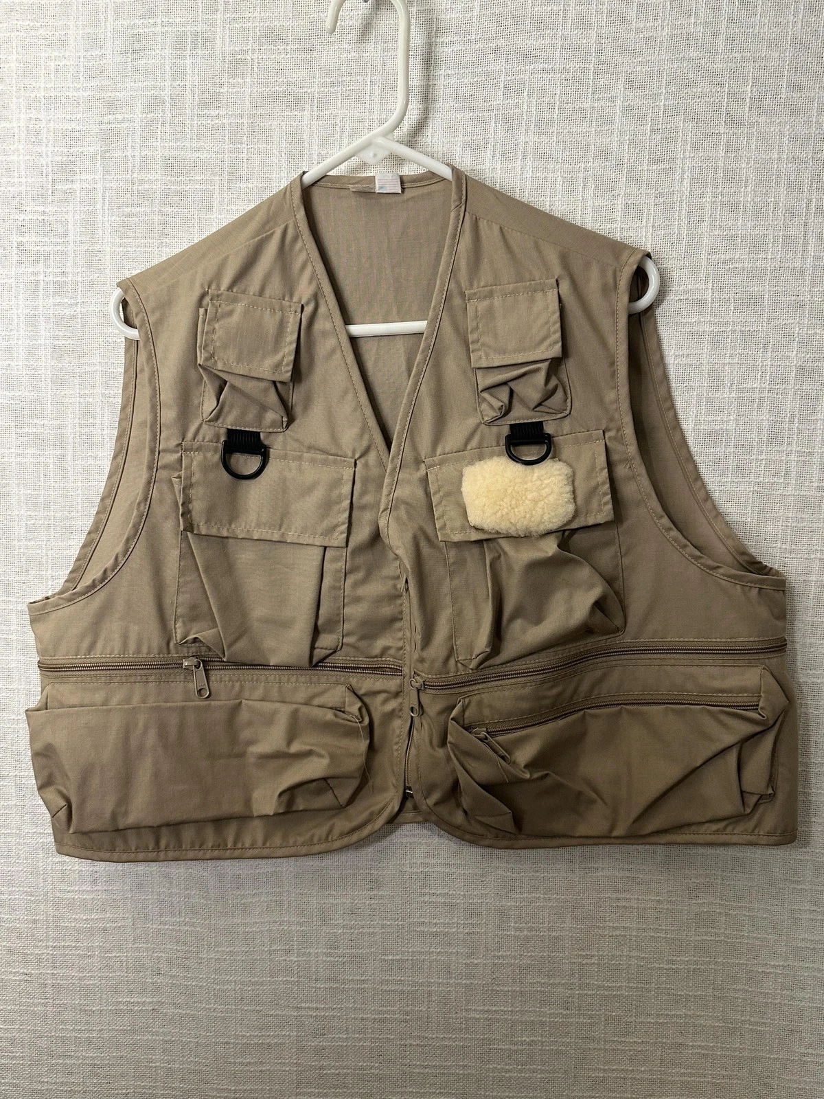 Sportsman Vest Mens XL Beige Multi Pocket Lined Full Zip Outdoor Made USA