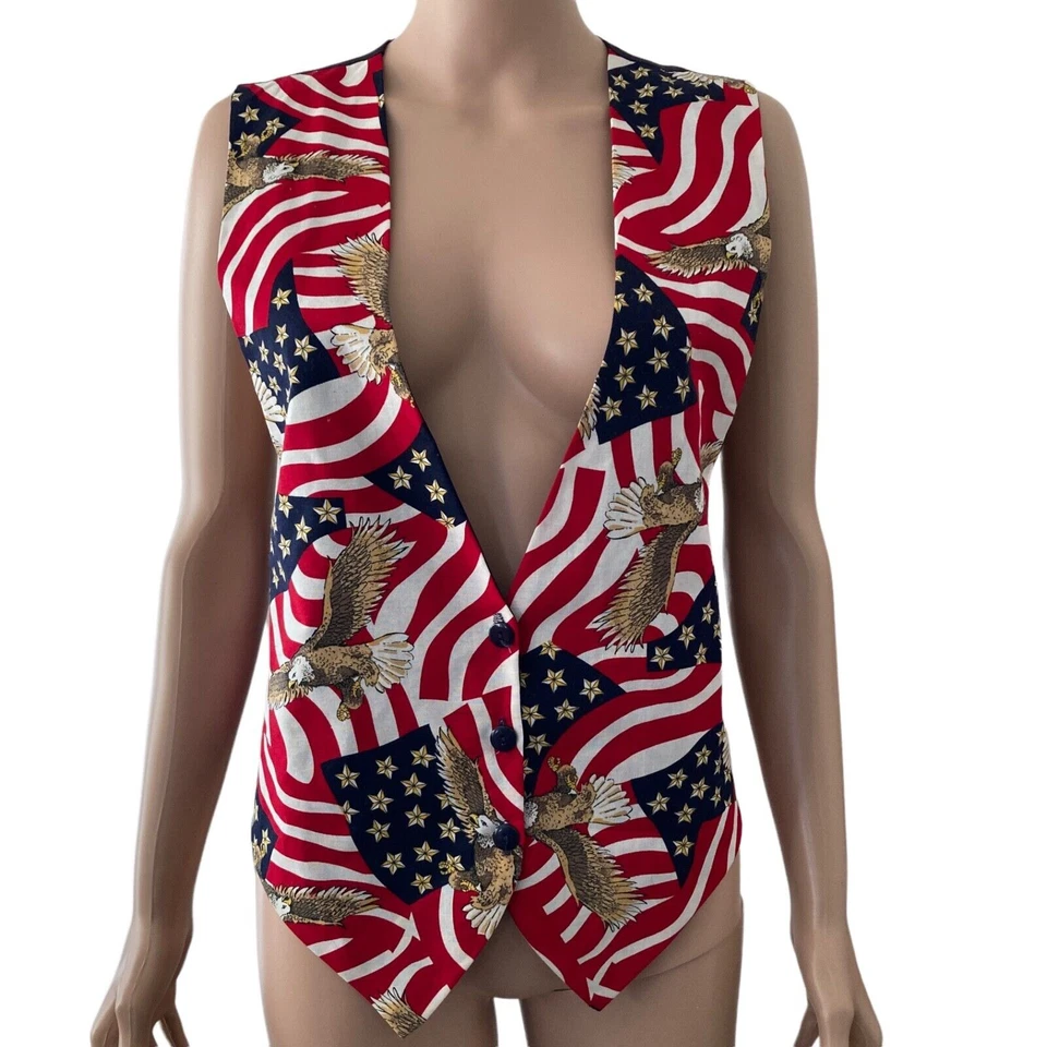 American Flag Vest Patriotic Eagle Red White Blue Mens Large Waistcoat - Image 3 of 4