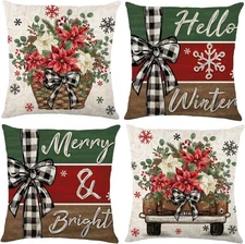 Winter Pillow Covers Floral Truck