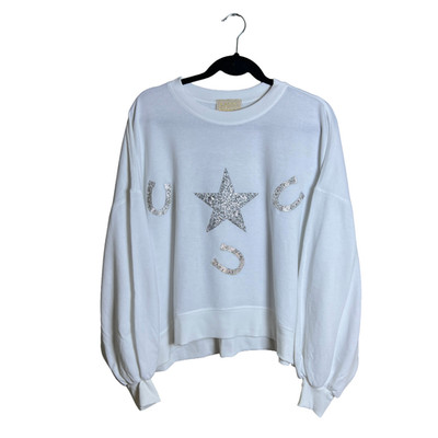 Judith March White Rhinestone Star Horseshoe Sweatshirt Medium