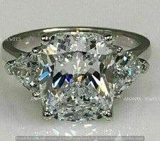 3.00 CT Cushion Cut Moissanite Three Stone Wedding Ring Real 925 Sterling Silver