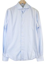 Suitsupply Men's Formal Shirt 40L/15 3/4L Slim Blue Cotton Cutaway Twill