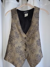 Vtg Black  Gold Floral Brocade Vest Gothic Whimsey Goth