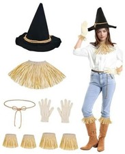 9 PCS Scarecrow Costume Set Women Men Adults for Halloween Accessories