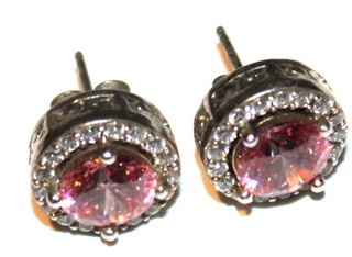 Fantastic 925 sterling silver mark pink gemstone stud earrings Lot#181