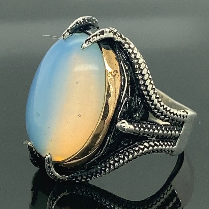 Anillo de plata 925 ovalado con garra de plata de ley de piedra lunar para hombre Foto 2 de 4
